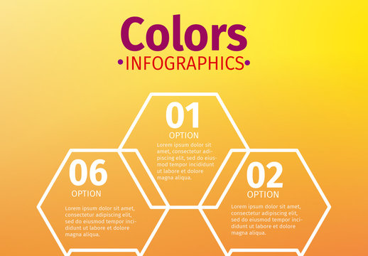 White Outline Hexagonal Tiles on Warm Gradient Background Infographic