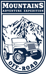 Vector emblem with 4x4 vehicle off-road car and mountains © Save Jungle