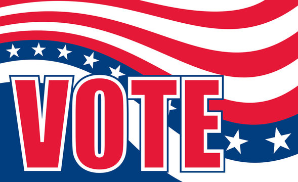 Vote Design is an illustration of a design to encourage people to go out and vote on election day. Includes colors similar to the stars and stripes of the U.S.A. flag and text.