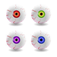 Set of Halloween Human Eyes, Eyeball with Veins Icon Symbol Design. Vector illustration isolated on white background