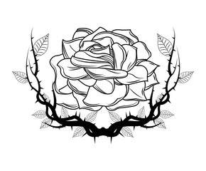 Rose with branches icon. Tattoo art urban style and culture theme. Vector illustration