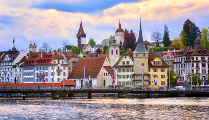 Medieval towers in the old town of Lucerne, Switzerland