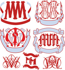 Set of MM monograms and emblem templates