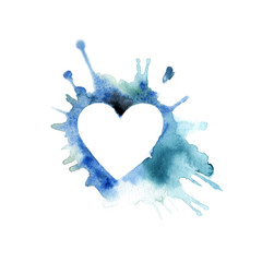 Abstract hand-drawn watercolor blue heart