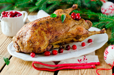 Christmas duck with cranberries