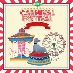 Ferris wheel carousel and seal icon. Carnival festival fair circus and celebration theme. Colorful design. Vector illustration