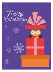 Owl cartoon and gift icon. Christmas season card decoration and celebration theme. Colorful design. Vector illustration
