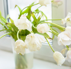 Obraz na płótnie Canvas dry white tulips in vase on white background 