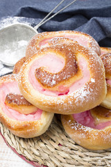 Homemade cream buns with chocolate