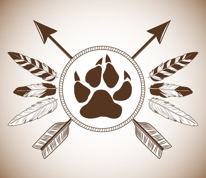 Paw print icon. boho style bohemic ornament indian and decoration theme. Pastel background. Vector illustration