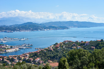 Fototapeta na wymiar Panorama of La Spezzia in Italy / Beautiful cityscape in Liguria - Italy