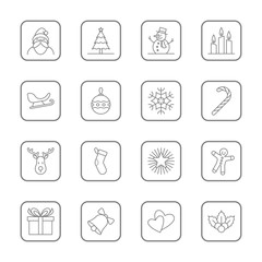 Christmas and new year icon set vector illustration - gray with rounded rectangle frame