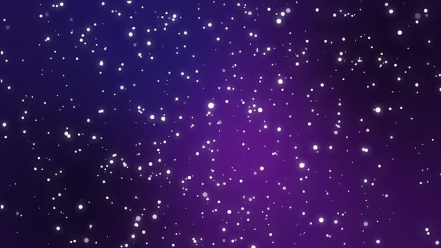 Starry night sky animation with light particles flickering on purple gradient background.
