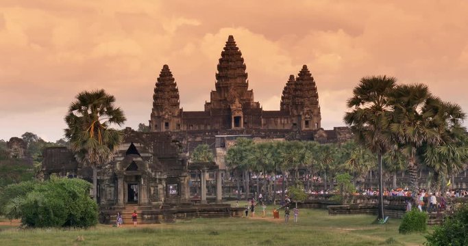 Tourist travel landmark of Angkor Wat Cambodia ancient civilization temple