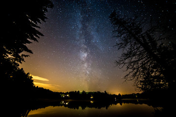 Milky way over a lake during the summer