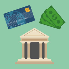 Bank credit card and bills icon. shopping payment money commerce theme. Colorful design. Vector illustration