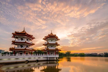 Foto auf Glas Twin Pagoda of Chinese Garden © zhnger