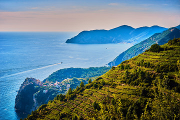 Dramatic coastline of Cinque Terre / Ocean View in Liguria - Italy - obrazy, fototapety, plakaty