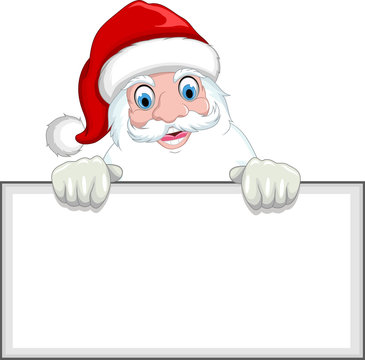 Santa clause cartoon holding blank sign