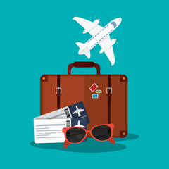 Baggage and airplane icon. travel trip vacation and tourism theme. Colorful design. Vector illustration