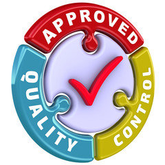 Fototapeta premium Quality control approved. The check mark in the form of a puzzle