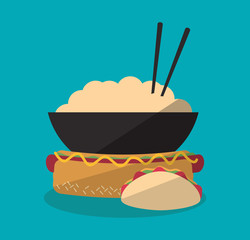 Hot dog taco and noodle icon. Fast food menu restaurant and market theme. Colorful design. Vector illustratio