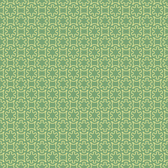 Abstract seamless background pattern with repeating yellow cogwheel graphic ornament on the light green background. Vector eps illustration