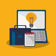 Laptop and bulb icon. digital marketing media and ecommerce theme. Colorful design. Vector illustration