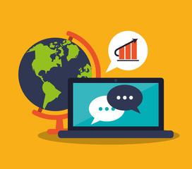 Laptop and bubbles icon. digital marketing media and ecommerce theme. Colorful design. Vector illustration