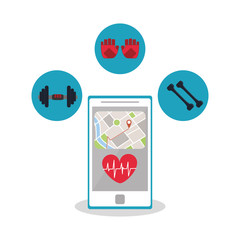 Smartphone weights and gloves icon. Healthy lifestyle fitness and gym theme. Colorful design. Vector illustration