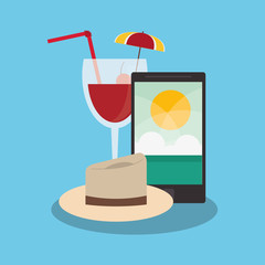 hat cocktail and smartphone icon. travel trip vacation and tourism theme. Colorful design. Vector illustration