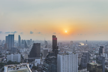 abstract nearly sunset on the rooftop cityscape view