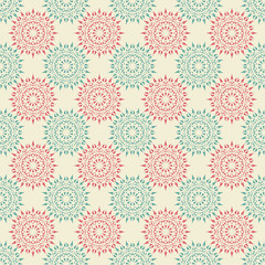 Abstract seamless background pattern with red and blue pastel ornaments isolated on the light fond. Vector illustration eps