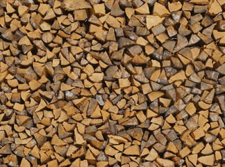firewood pile up wooden wall