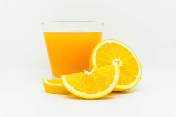 Orange juice and slices of orange isolated  on white background