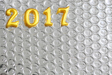 2017 real 3d objects on reflection foil, happy new year concept