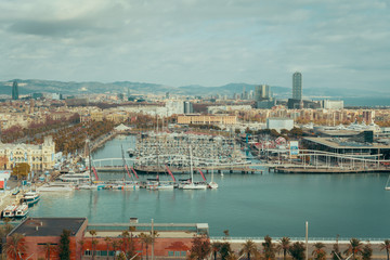 Wide view from high point of bay and city, Barcelona