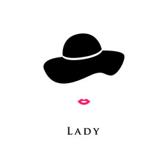 Lady with Hat. Fashion Beauty Logo.