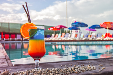 Exotic cocktails on the swimming pool