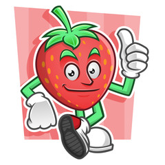 Thumb up Strawberry mascot. Strawberry character vector. Strawberry logo.