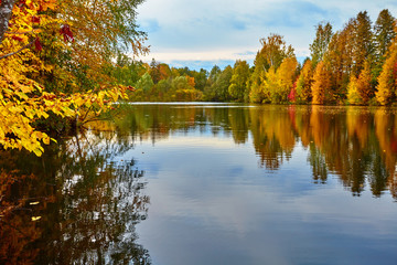 Autumn, yellow trees, water
