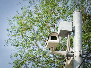 CCTV (Closed-circuit television) Security Camera in public park.