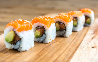 fresh sushi traditional japanese food on the table