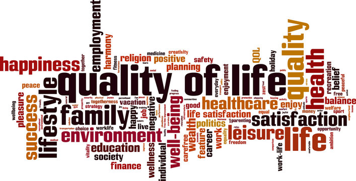 Quality of life word cloud concept. Vector illustration