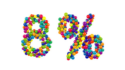 Colorful spheres in the shape of eight percent