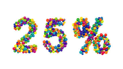 Twenty-five percent symbol in colorful vivid balls