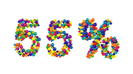 55 percent sign formed of vibrant spheres