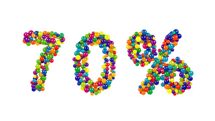 Festive multicolored 75 percent sign on white