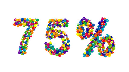 75, seventy-five percent, symbol in festive colors