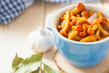 mushrooms in a bowl on a table, selective focus